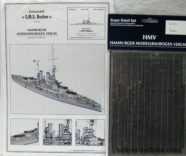 HMV 1/250 SMS Baden 1916 with Two PE Detail Sets - German WWI Battleship - Cardstock plastic model kit